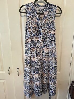 Croft & barrow sleeveless a line  Blue & White Printed  Dress. PM. EUC.